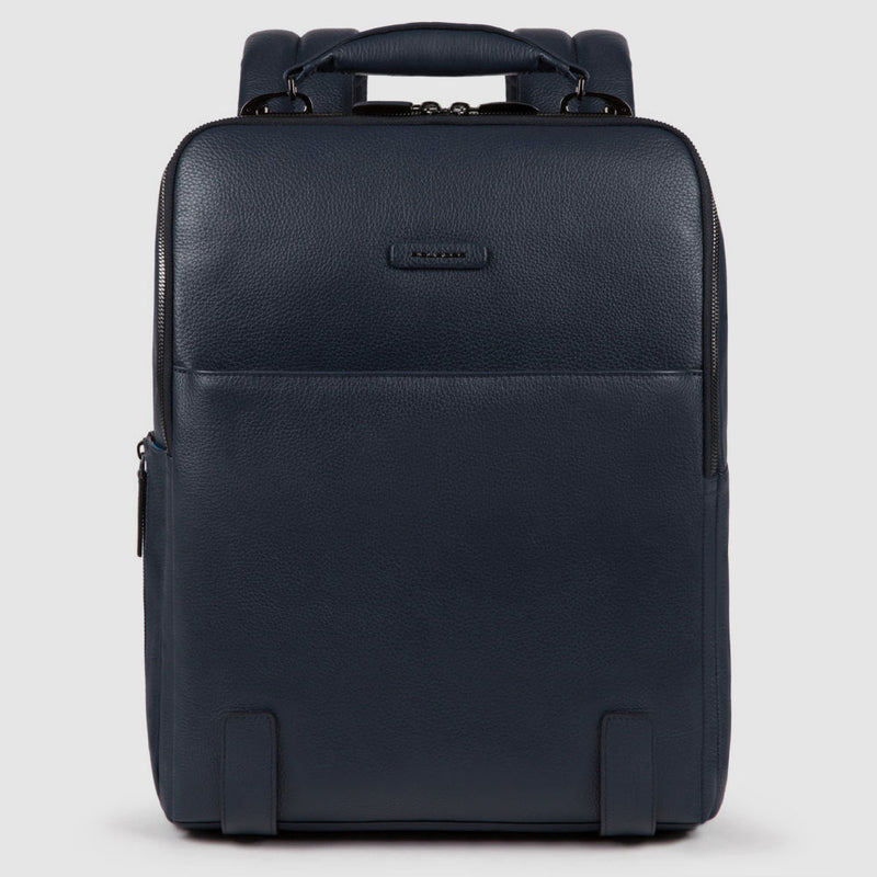 Piquadro Modus Special slim leather backpack for 15.6-inch laptop with anti-theft cable and padded top handle