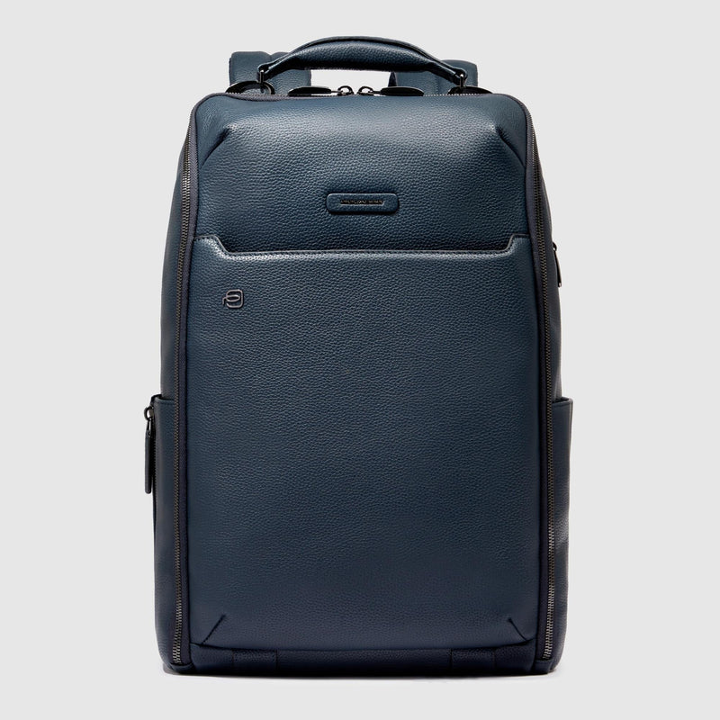 Piquadro customizable travel backpack for 14 inch laptop with padded compartments, ergonomic straps, RFID protection, and trolley strap