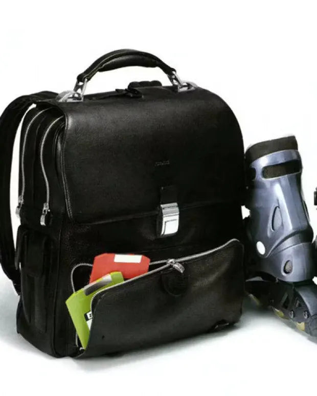 Black leather Piquadro backpack from the late 1990s