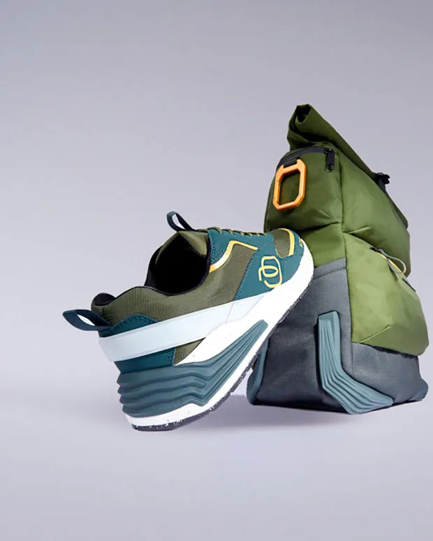 Backpack and sneaker from the recycled collection