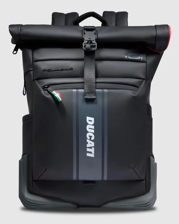 Black Piquadro x Ducati roll-top backpack