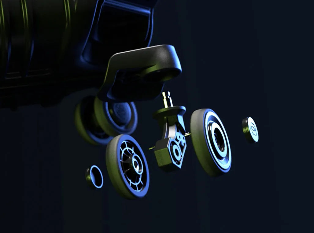 Exploded view of a Piquadro trolley's wheels