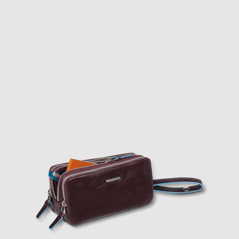 Case with three dividers and removable wrist strap