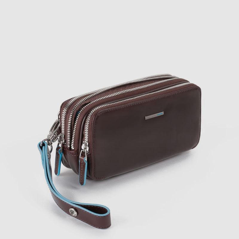 Case with three dividers and removable wrist strap