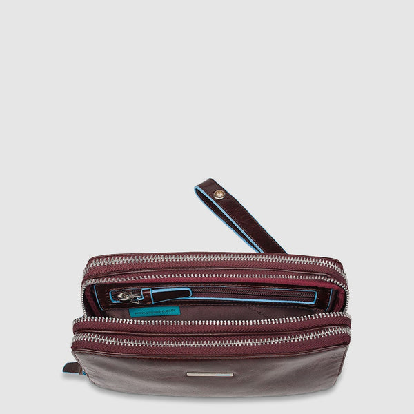 Case with three dividers and removable wrist strap