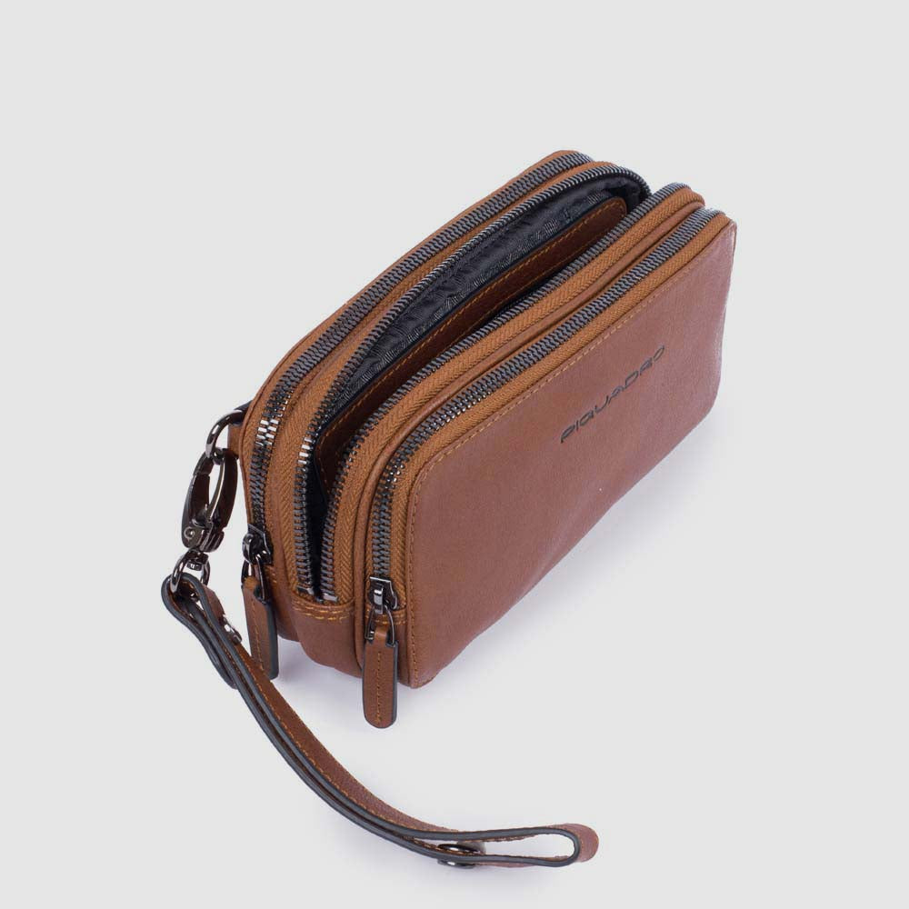 Pochette Piquadro P16 In Pelle E Tessuto - Polsiera Removibile E 3 Scomparti - Foto 5