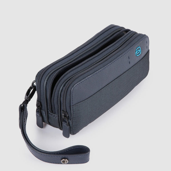 Case with three dividers and wrist strap