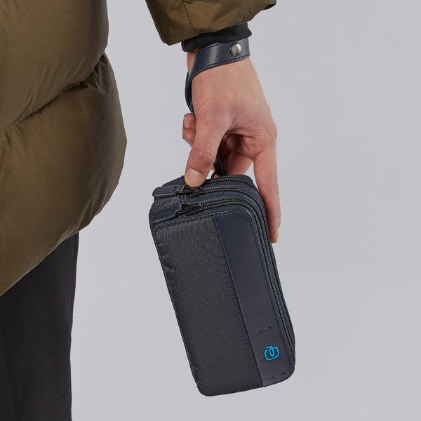 Case with three dividers and wrist strap