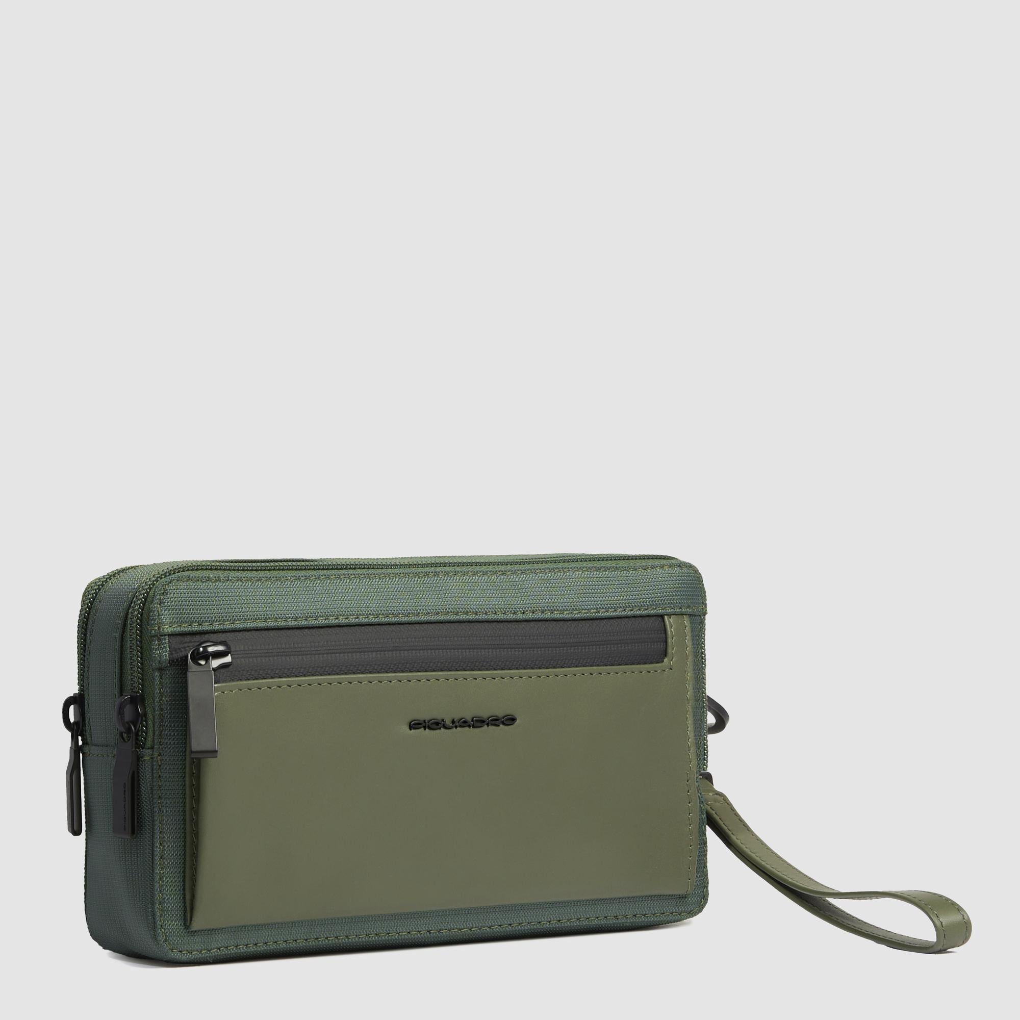 Pochette Piquadro P16 In Pelle E Tessuto - Polsiera Removibile E 3 Scomparti - Foto 4