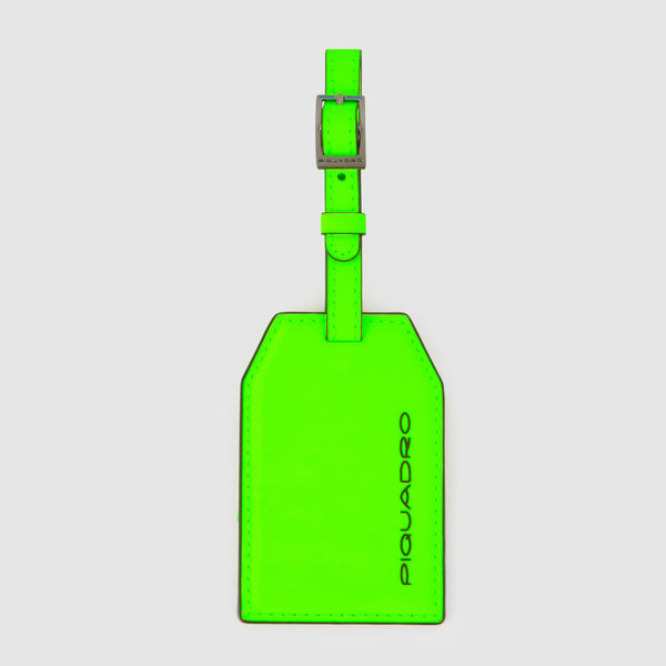Address Tag in pelle con logo PQD inciso - Verde fluo