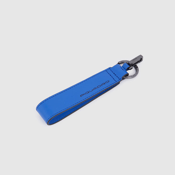 Address Tag in pelle con moschettone - Blu