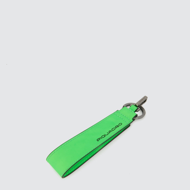Leather Luggage Address Tag with Carabiner - fluo green