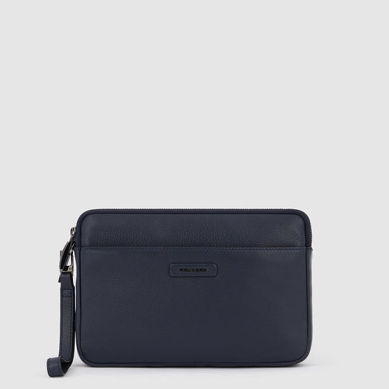 Men's Leather Clutch with 8 Card Slots and RFID Protection - Blue
