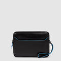 Bolsa de mão de homem em pele com fecho com impressão digital - Preto