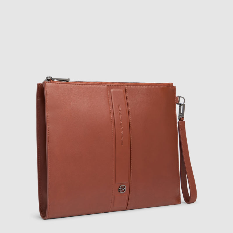 Carteira de mão masculina de couro para iPad® 11" com alça de pulso - Conhaque - foto 2