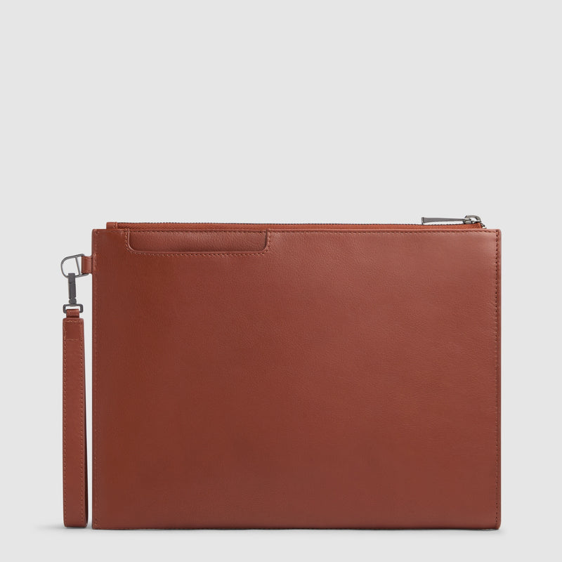 Carteira de mão masculina de couro para iPad® 11" com alça de pulso - Conhaque - foto 3