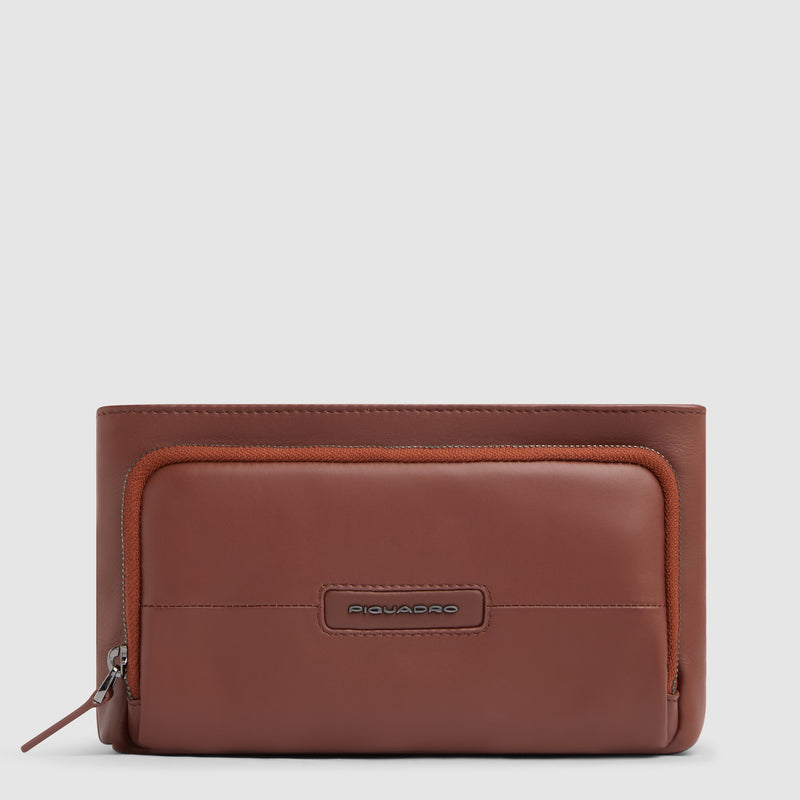 Men's Leather Clutch Bag with Removable Wrist Strap - Leather brown