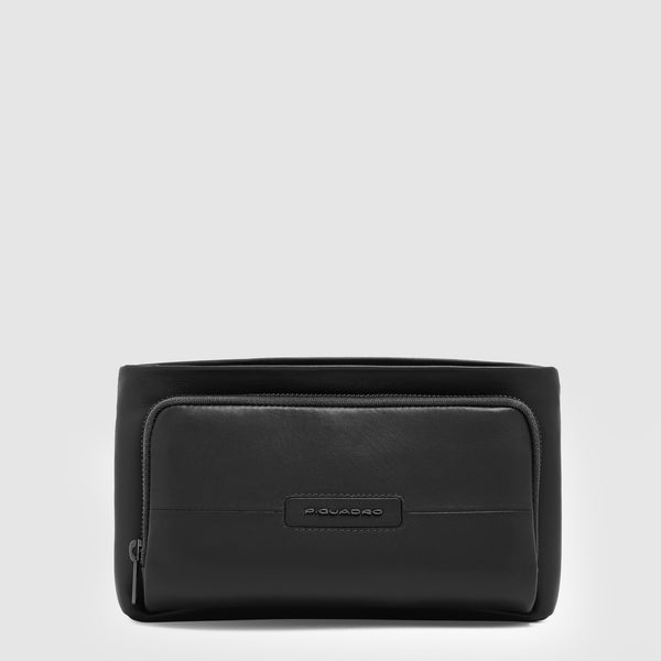 Men's Leather Clutch Bag with Removable Wrist Strap - Black