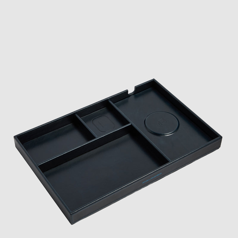 Leather Valet Tray with Two Wireless Charging Pads