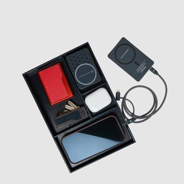 Leather Valet Tray with Two Wireless Charging Pads - 3
