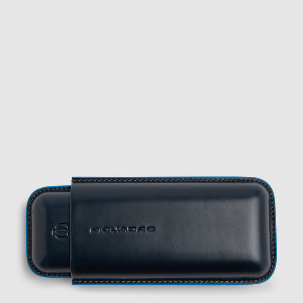 Leather Cigar Case with Two Compartments - Night blue