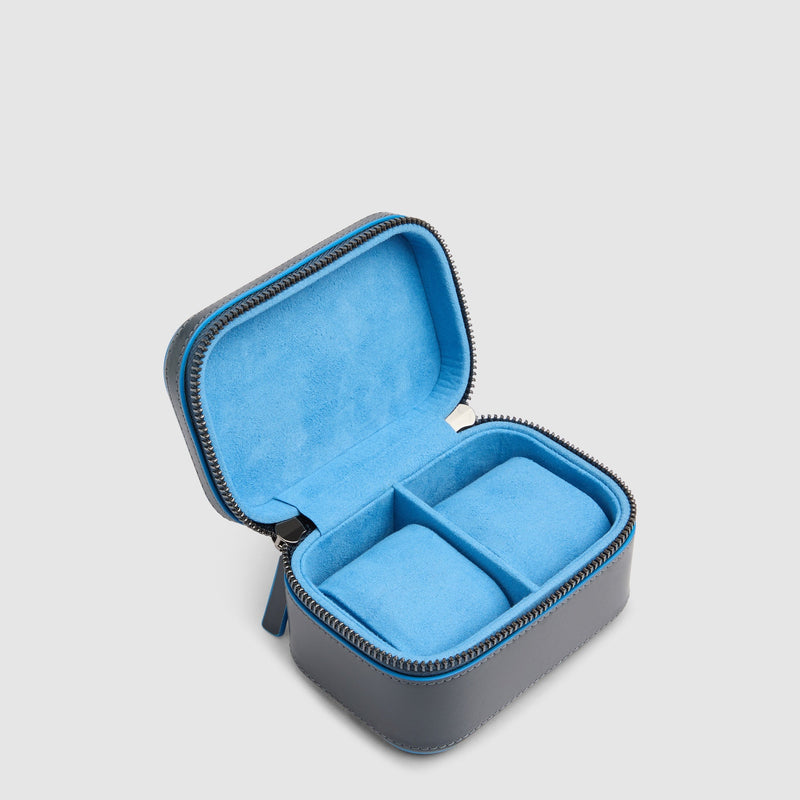 Leather Travel Watch Case with Two Compartments - Night blue - photo 4
