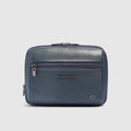 Expandable Travel Pouch in Recycled Fabric and Leather - Blue