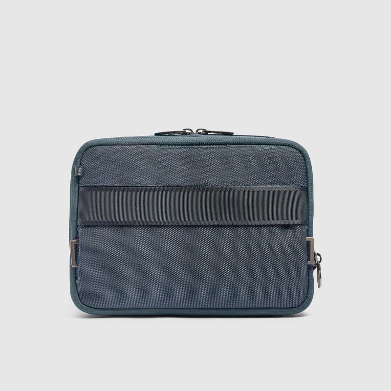 Expandable Travel Pouch in Recycled Fabric and Leather - Blue - photo 3