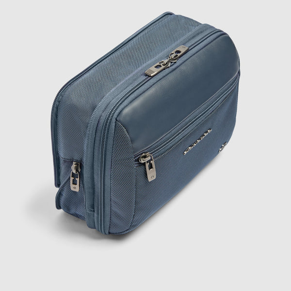 Expandable Travel Pouch in Recycled Fabric and Leather - Blue - photo 4