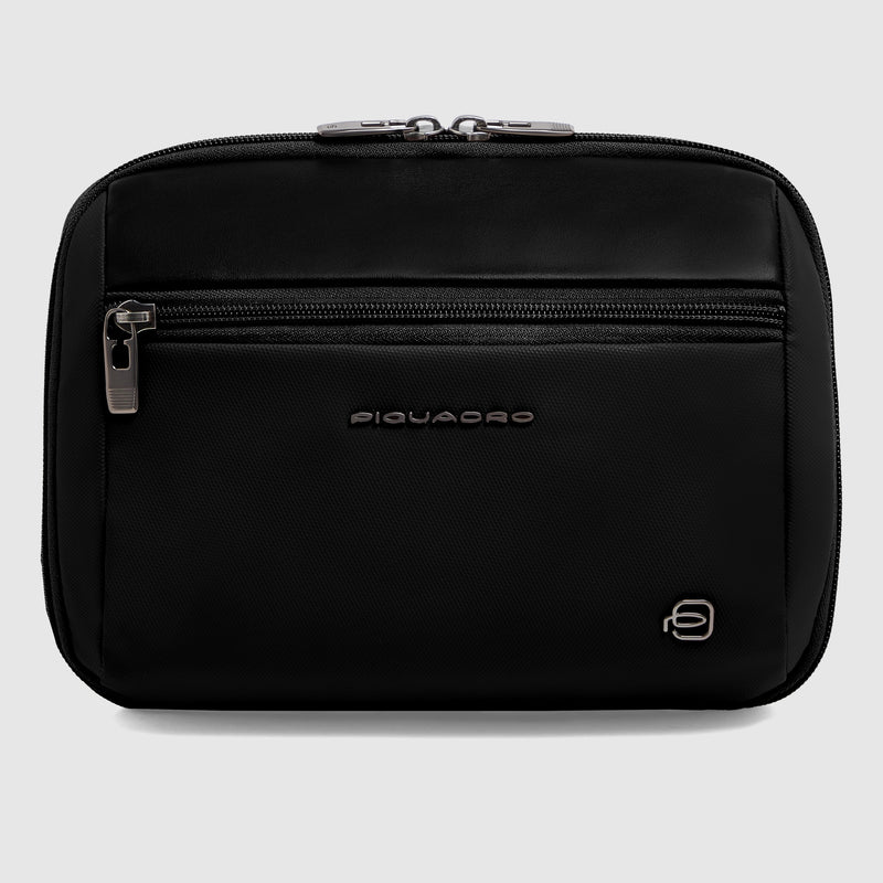 Expandable Travel Pouch in Recycled Fabric and Leather