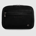 Expandable Travel Pouch in Recycled Fabric and Leather - Black