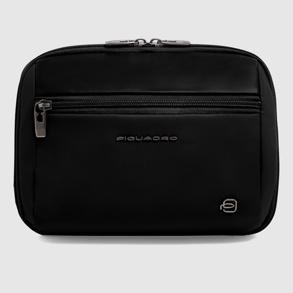 Expandable Travel Pouch in Recycled Fabric and Leather - 1