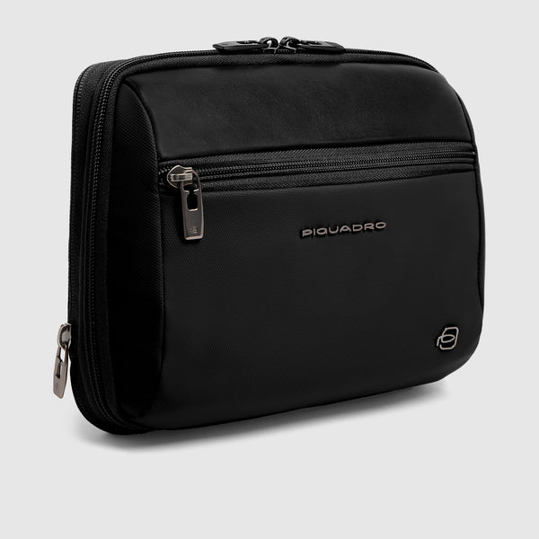 Expandable Travel Pouch in Recycled Fabric and Leather - 2