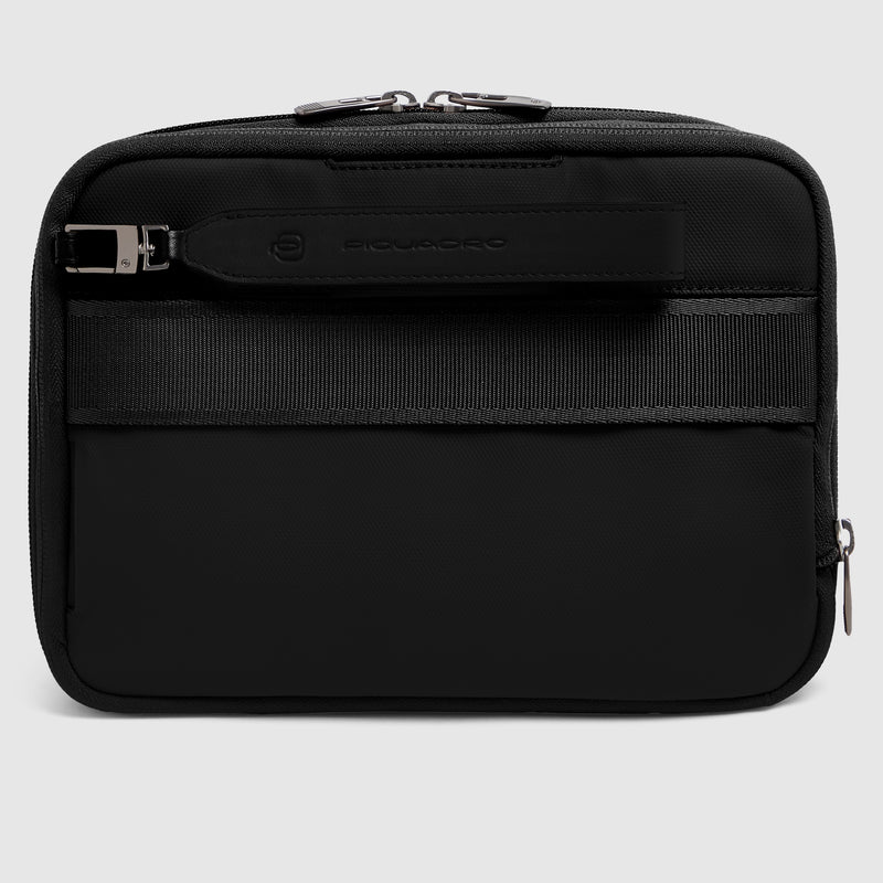 Expandable Travel Pouch in Recycled Fabric and Leather