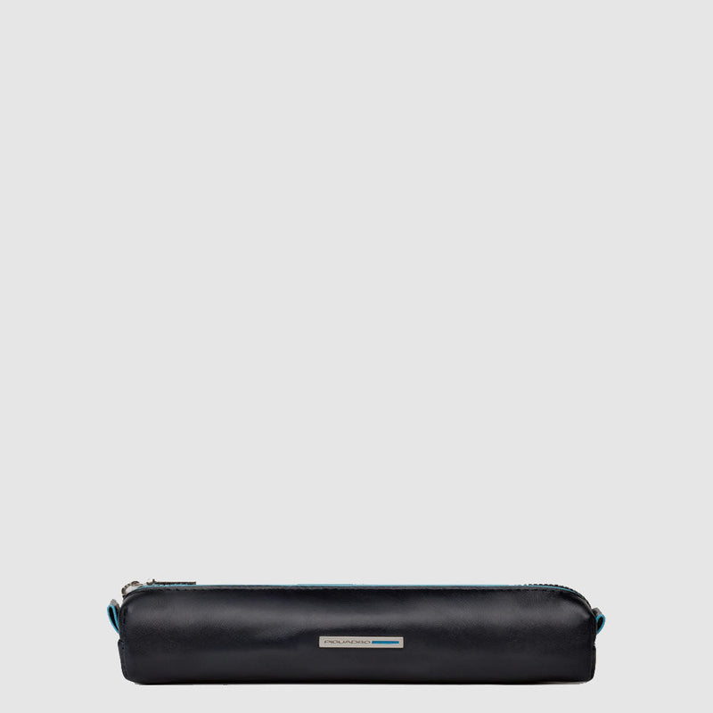 Leather Pencil Case with Zip Closure - Night blue