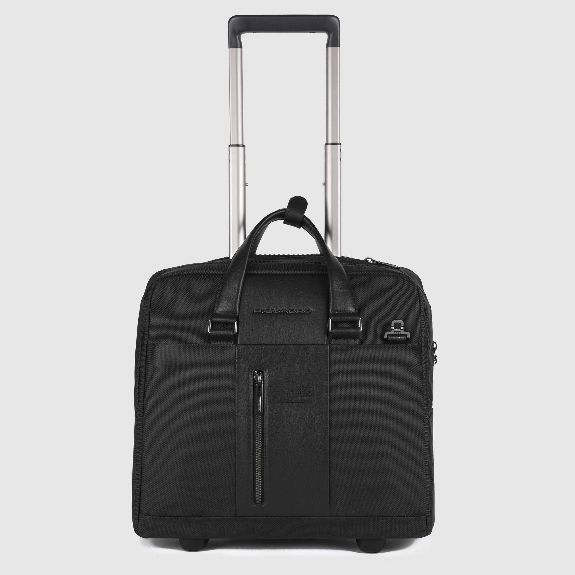 AR BRAND Valigia Pilota Con Ruote In Ecopelle Granulosa Nero - 49x38x24 Cm, Scomparto Per Laptop 17" E Organizer