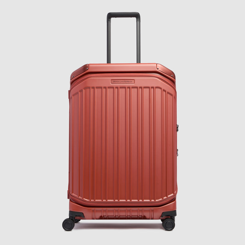 Medium size, 4 wheel suitcase with dual opening
