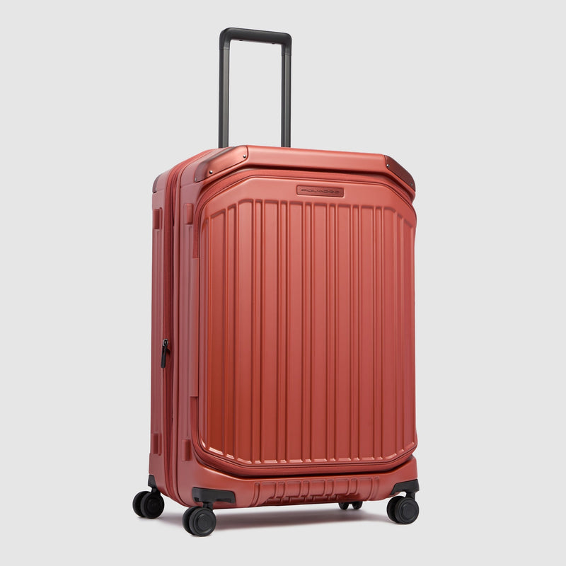 Medium size, 4 wheel suitcase with dual opening
