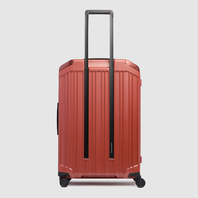 Medium size, 4 wheel suitcase with dual opening