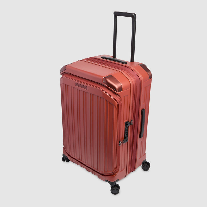 Medium size, 4 wheel suitcase with dual opening