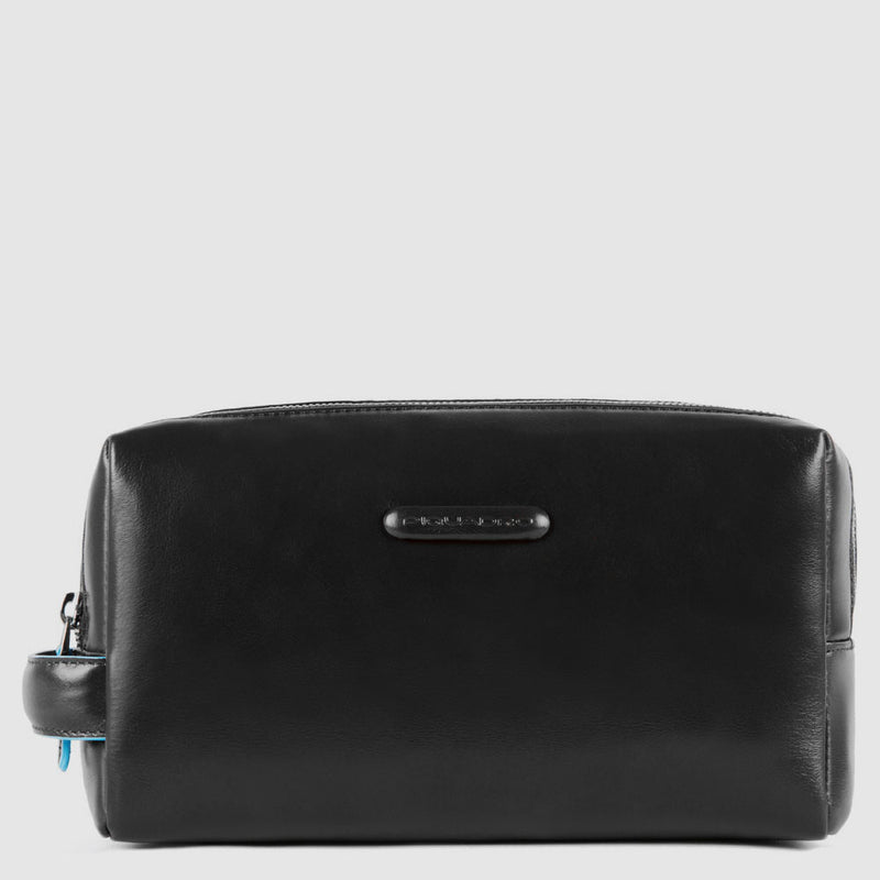 Leather toiletry bag with two dividers