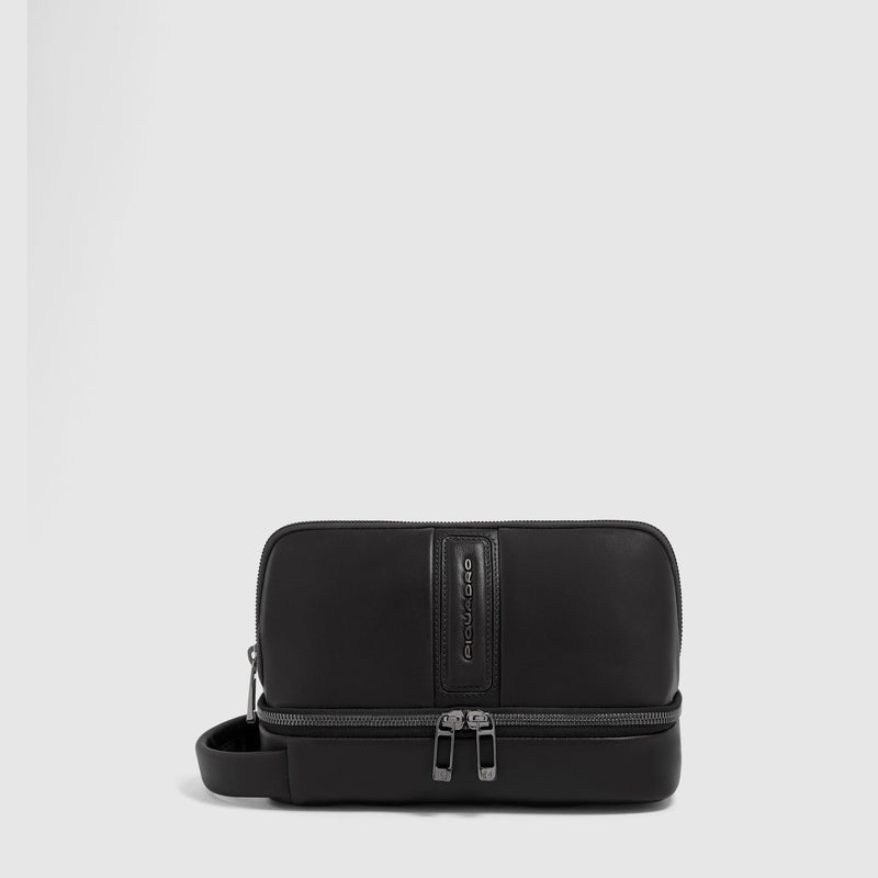 Men's Leather Toiletry Bag with Two Zip Compartments