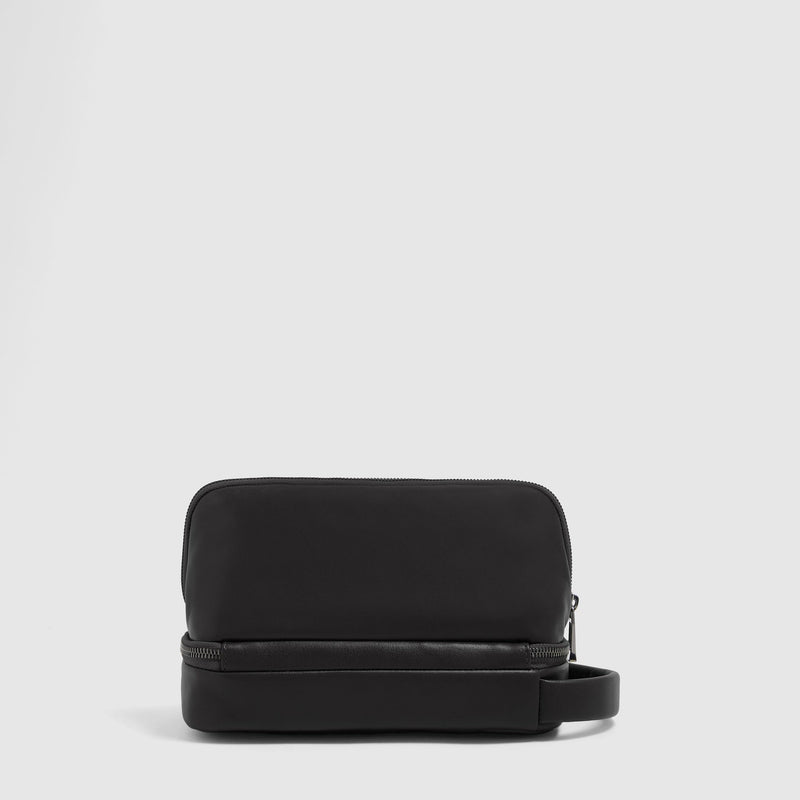 Men's Leather Toiletry Bag with Two Zip Compartments