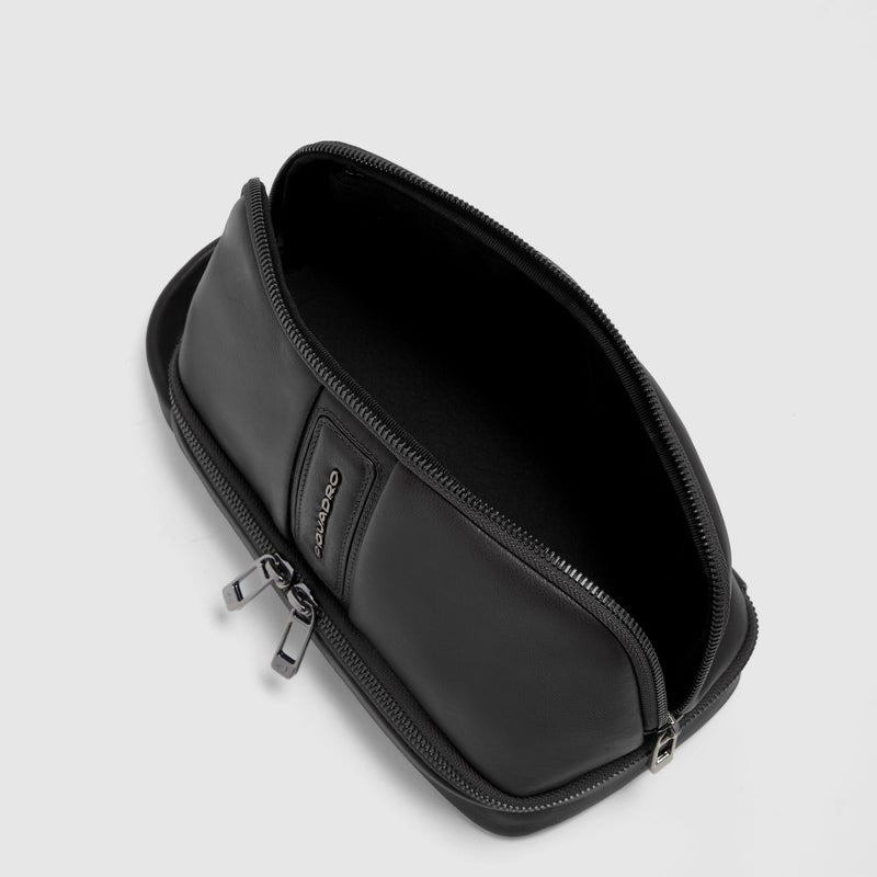 Men's Leather Toiletry Bag with Two Zip Compartments