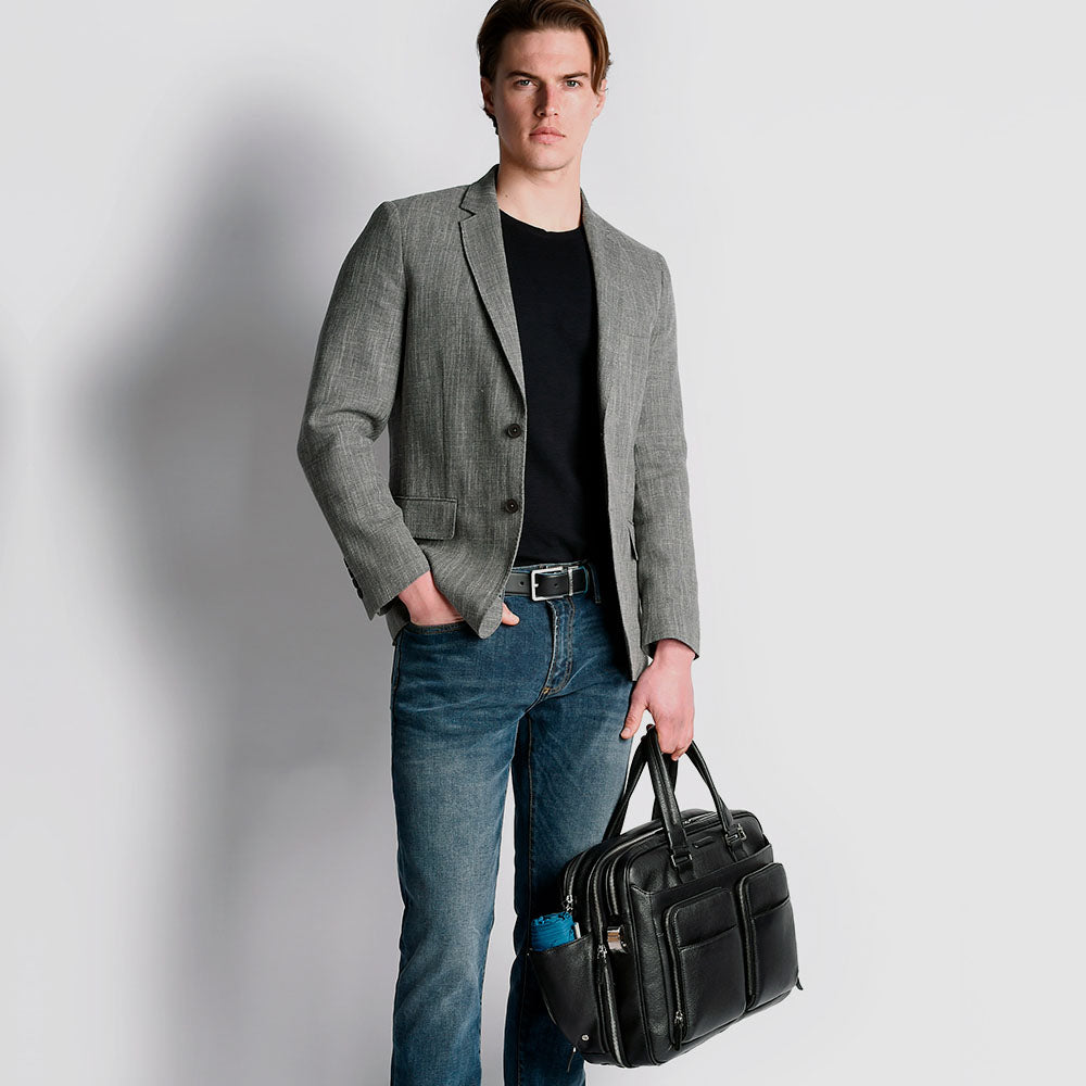 Borsa Per Laptop 15,6 Pollici Impermeabile - Tracolla Imbottita, Tasche Multiple Per Accessori, Manico In PU, Colore Nero