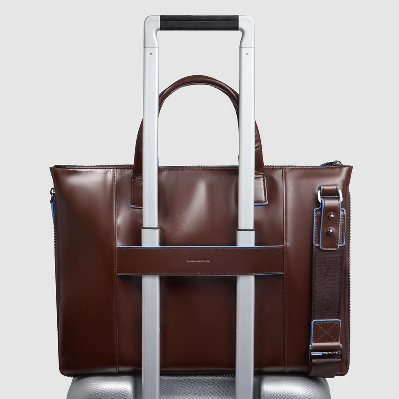 Expandable Leather Laptop Bag 15.6" Blue Square