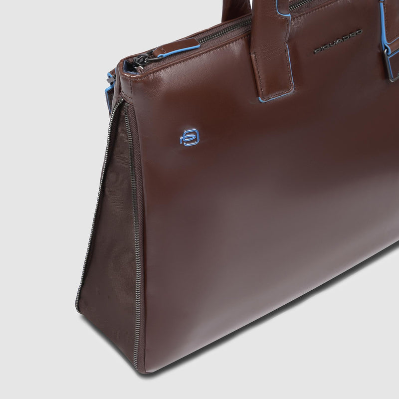 Expandable Leather Laptop Bag 15.6" Blue Square
