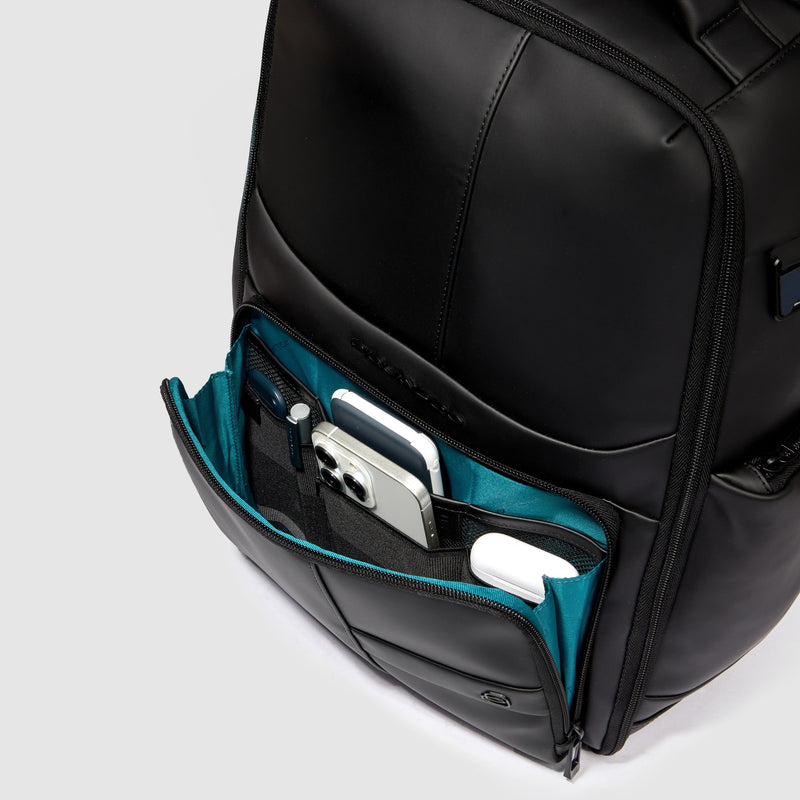 Water resistant backpack with fast-check opening