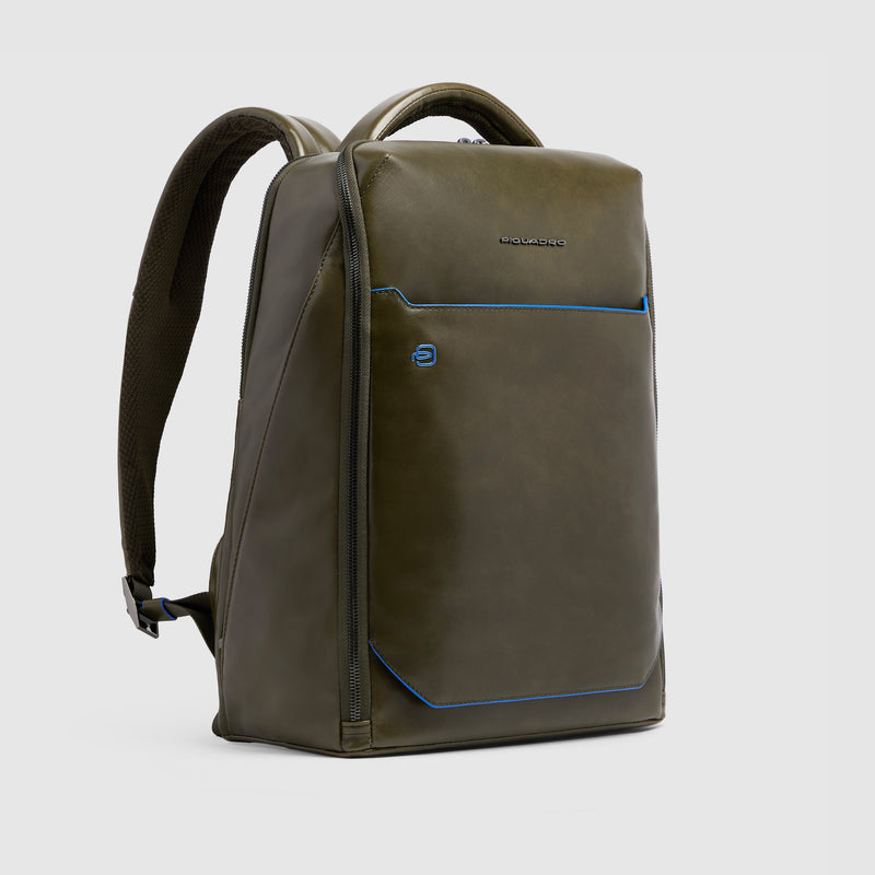 Leather Laptop Backpack 14" Blue Square, Cable Lock