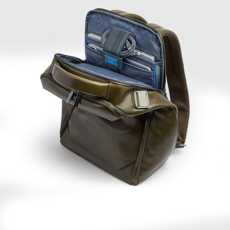 Leather Laptop Backpack 14" Blue Square, Cable Lock